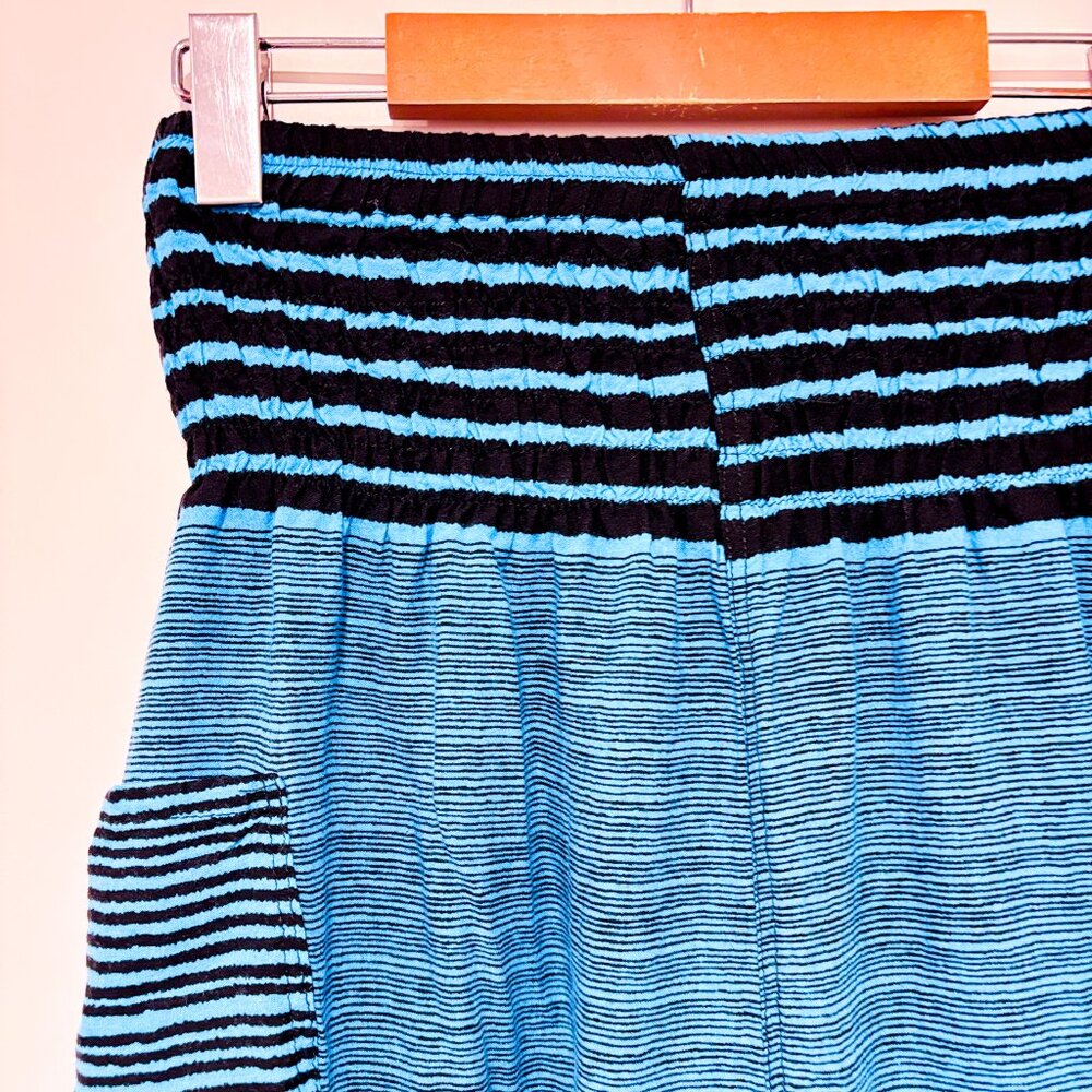 LOFBAZ Black & Blue Striped Harem Pants | Boho Lightweight Viscose | Large * - Picture 6 of 8